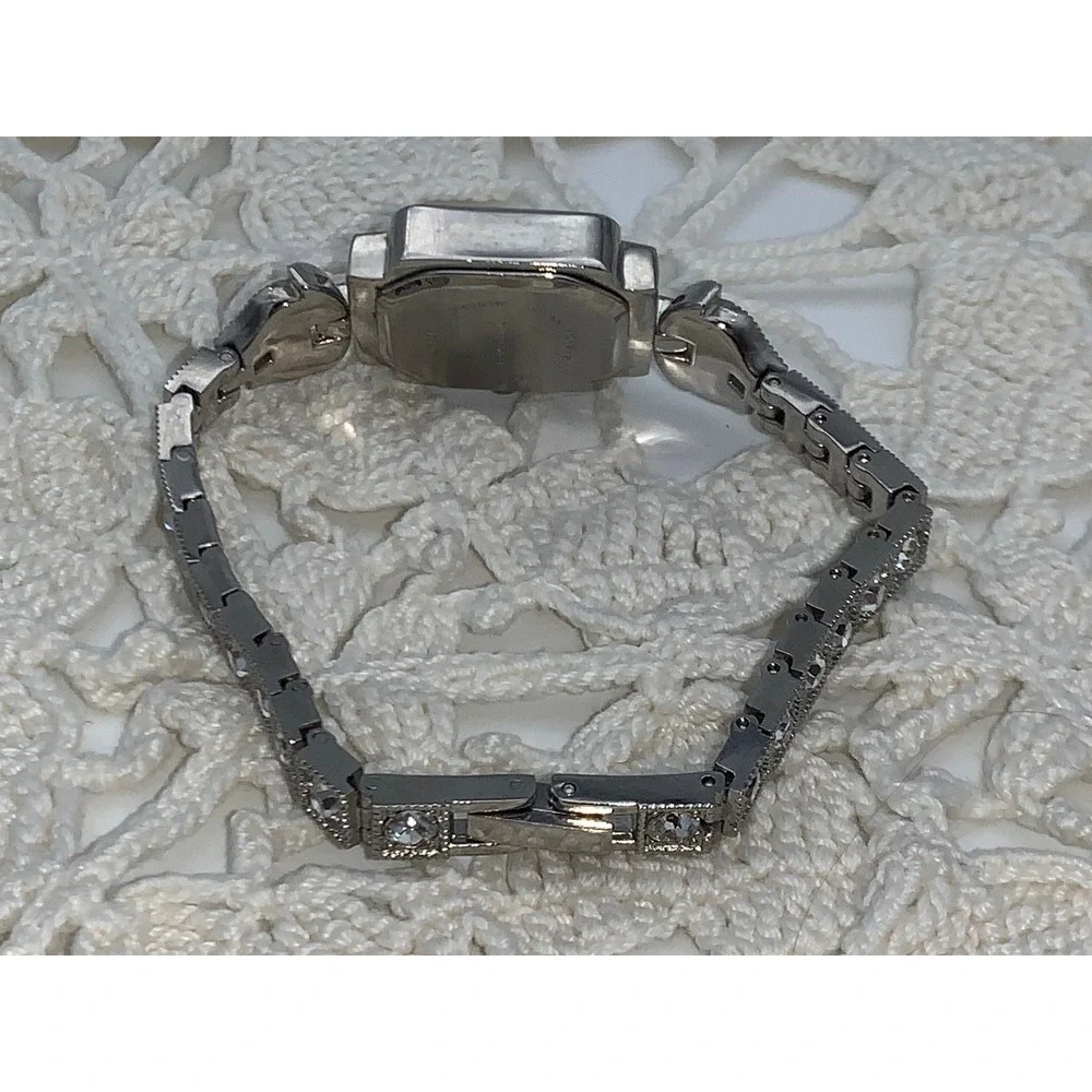 Vintage Silver Tone Crystal Square Face Cocktail Watch Japan Movt Art Deco Style